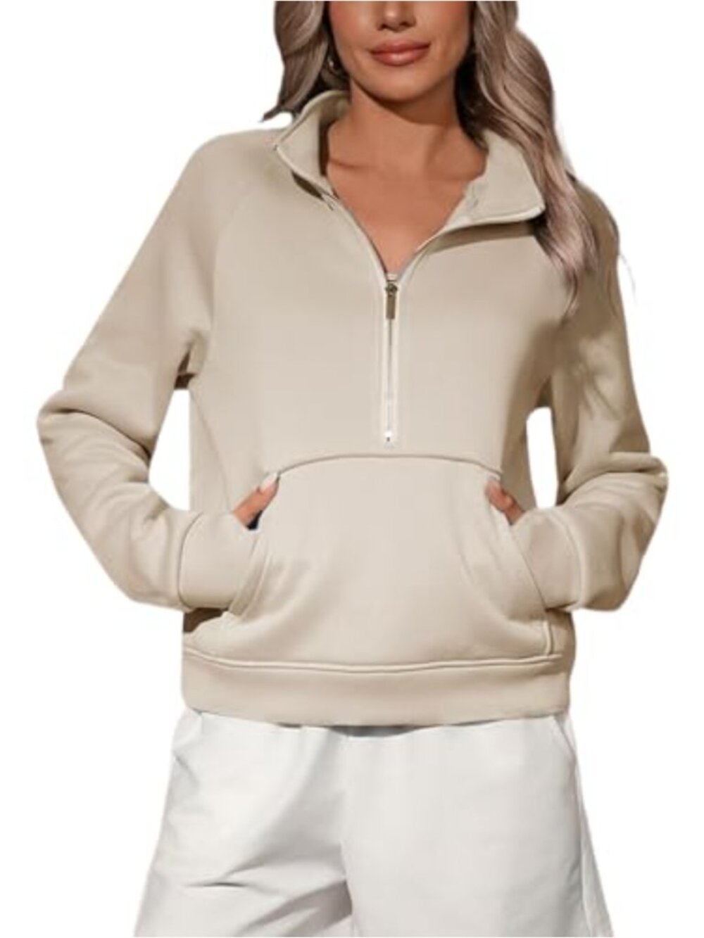 Women's Quarter Zip Cropped Fleece Sweatshirt with Pockets Oversized Pullover